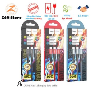 Dây sạc nhanh 3 đầu chính hãng, ZòN Store, Cáp sạc đa năng 3 in 1 dùng sạc nhanh dài 1m