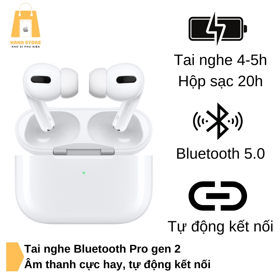 Tai Nghe Bluetooth Pro Gen 2 Âm Thanh Cực Hay Pin Trâu Cảm Ứng Chống Ồn Định Vị Đổi Tên - Hana Store