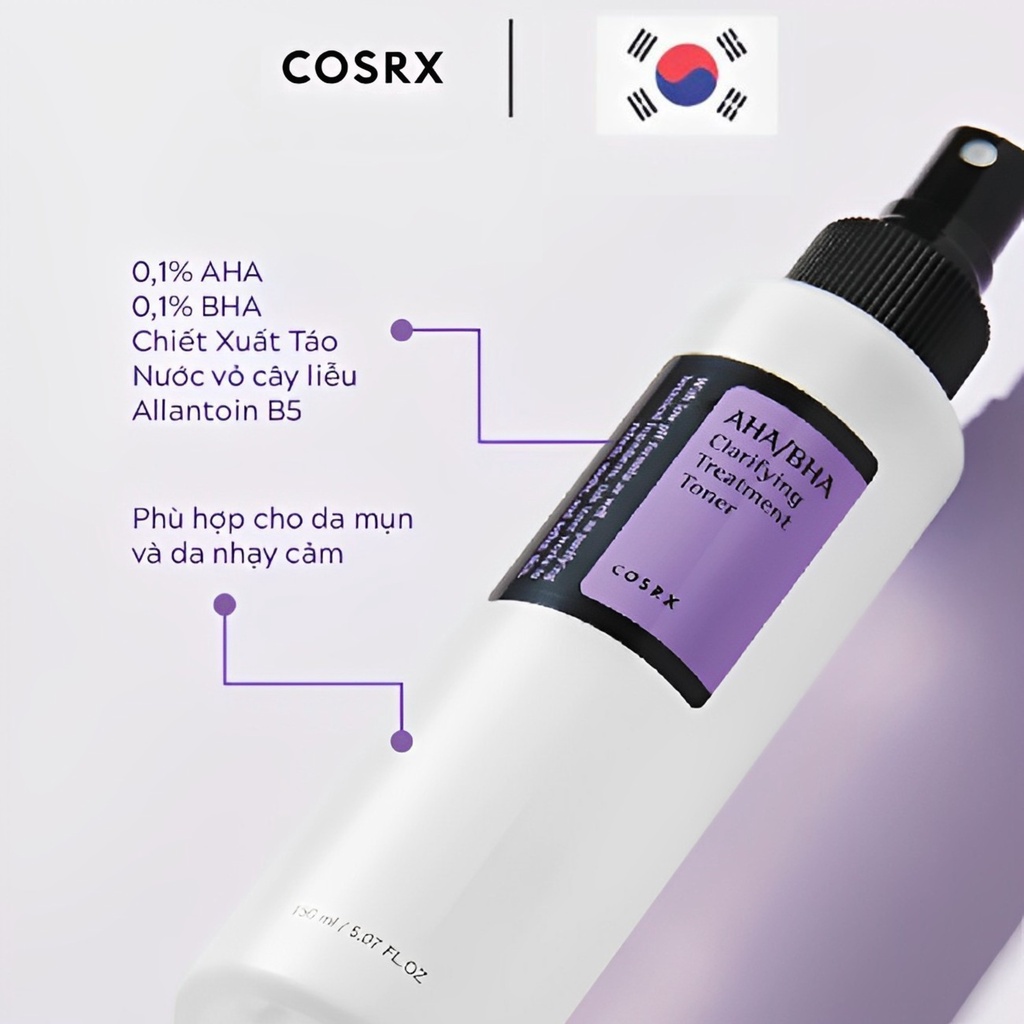 Toner Nước Hoa Hồng Cosrx AHA BHA Tẩy Tế Bào Chết Làm Sáng Cân Bằng Da Giảm Mụn 50ml/100ml/150ml