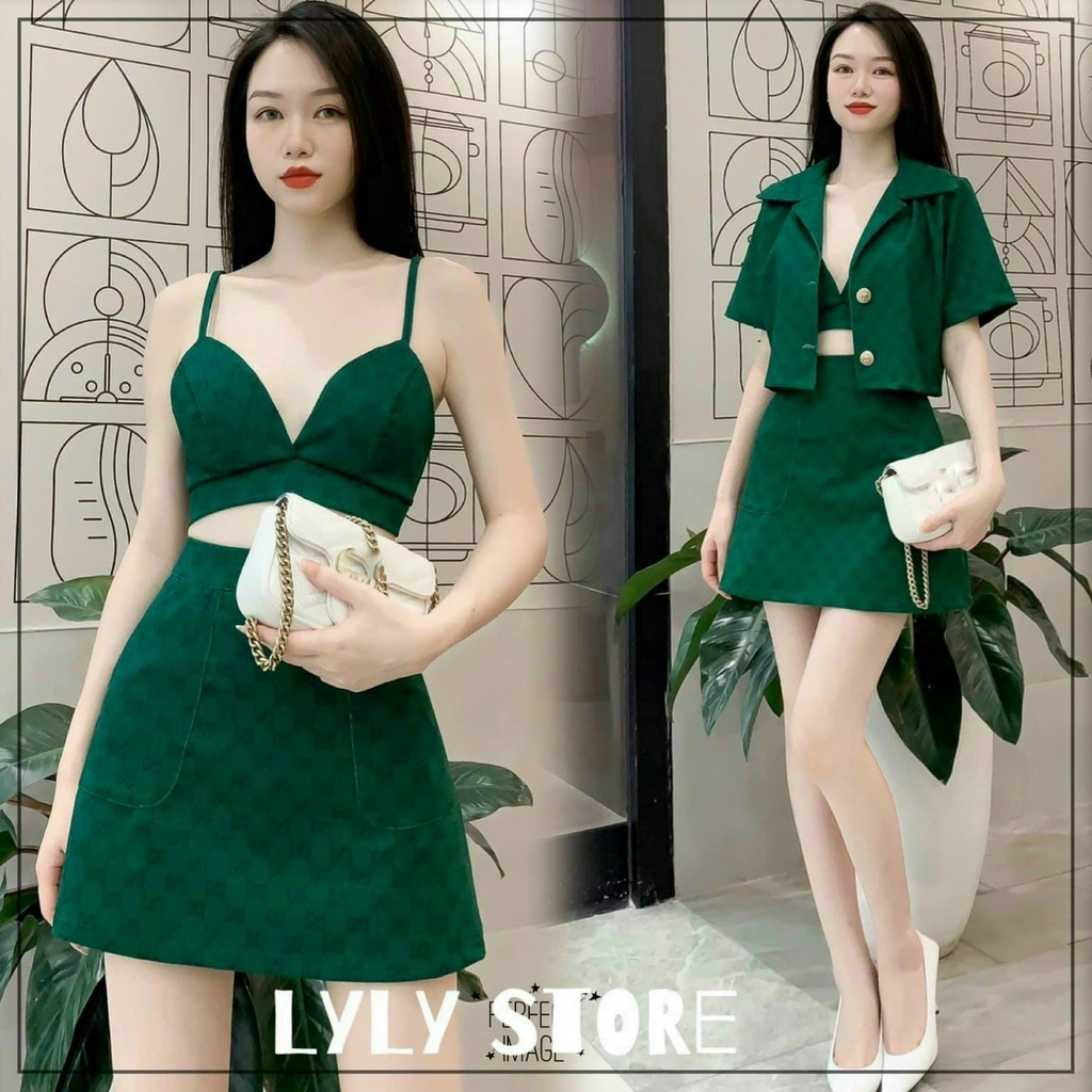 (FreeShip) Sét váy thiết kế 3 món,sét nữ trẻ trung cá tính chất kaki cao cấp thời trang sang chảnh