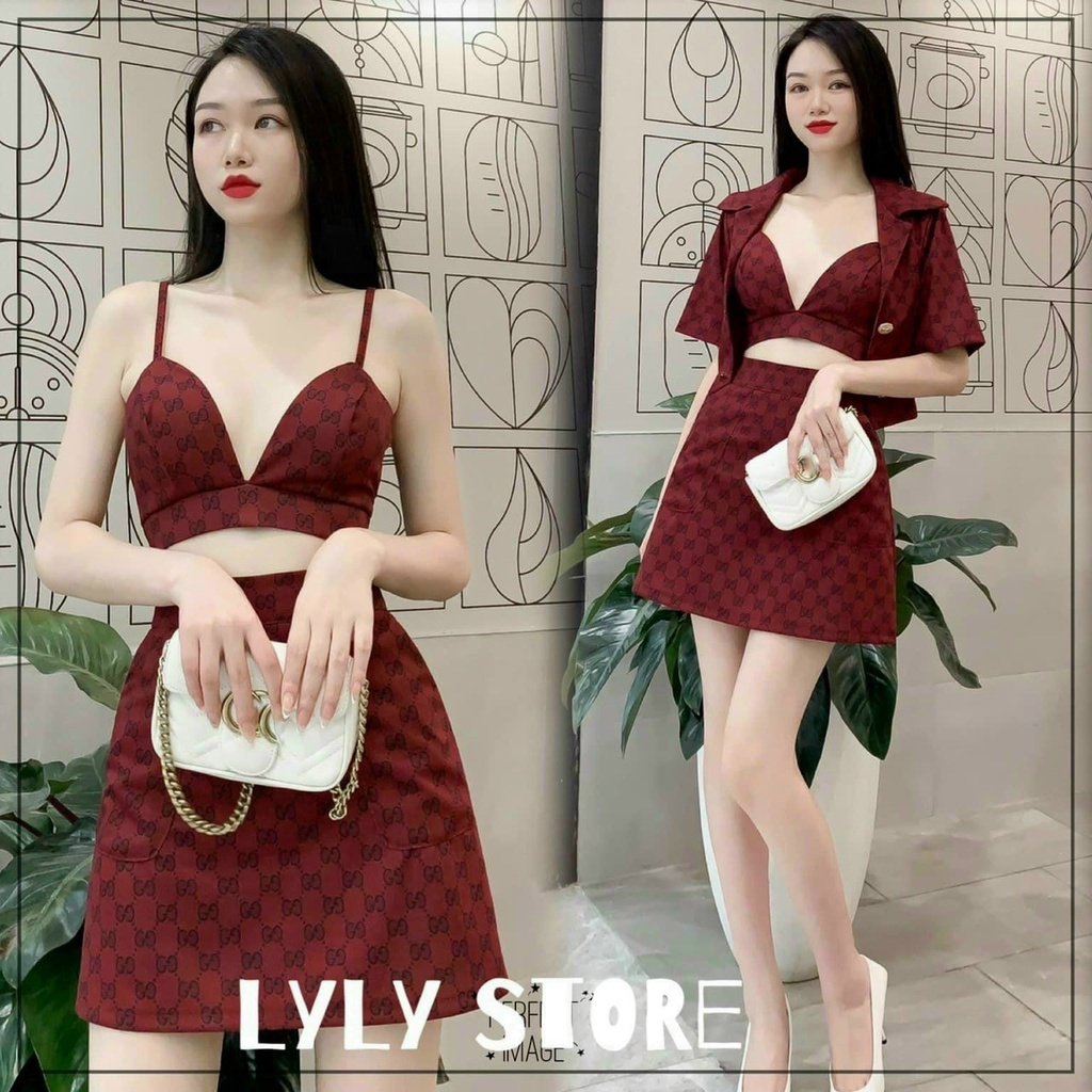 (FreeShip) Sét váy thiết kế 3 món,sét nữ trẻ trung cá tính chất kaki cao cấp thời trang sang chảnh