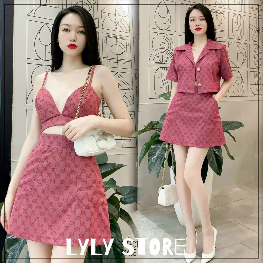 (FreeShip) Sét váy thiết kế 3 món,sét nữ trẻ trung cá tính chất kaki cao cấp thời trang sang chảnh