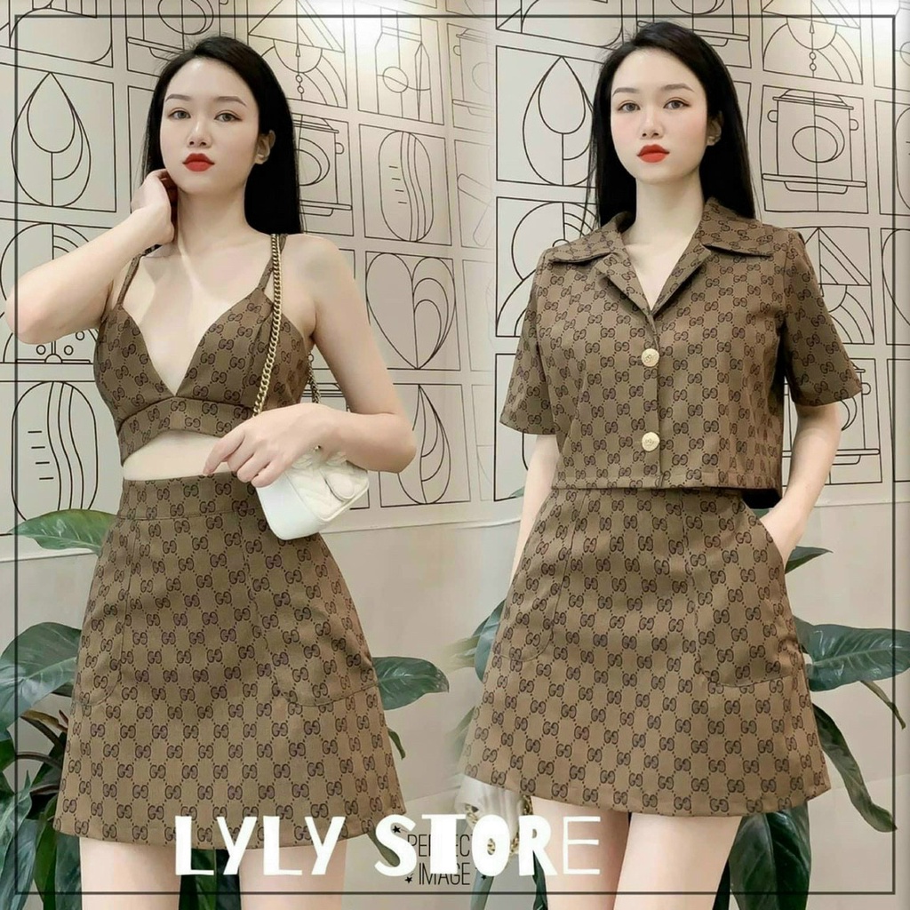 (FreeShip) Sét váy thiết kế 3 món,sét nữ trẻ trung cá tính chất kaki cao cấp thời trang sang chảnh
