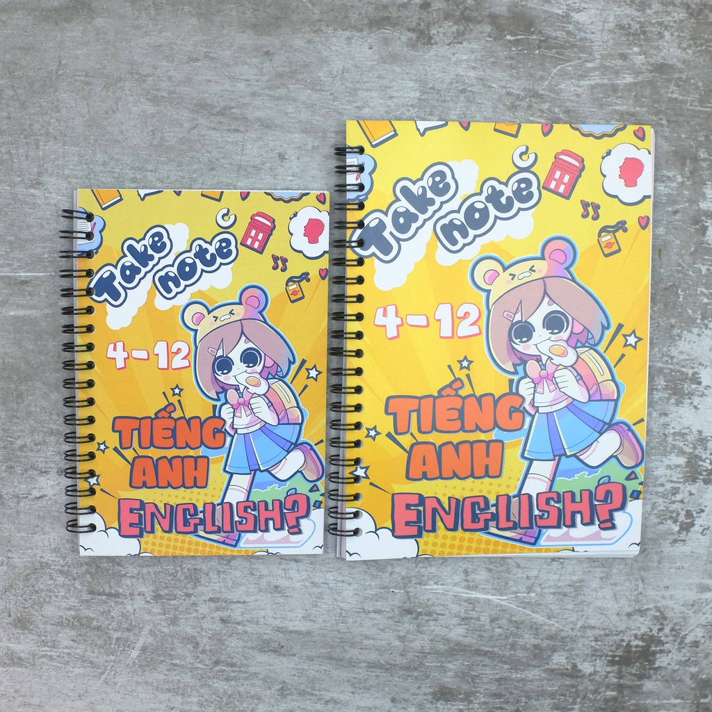 Sổ Tay Lò Xo takenote. Ngữ pháp tiếng anh lớp 4 đến 12 - Kích thước A5