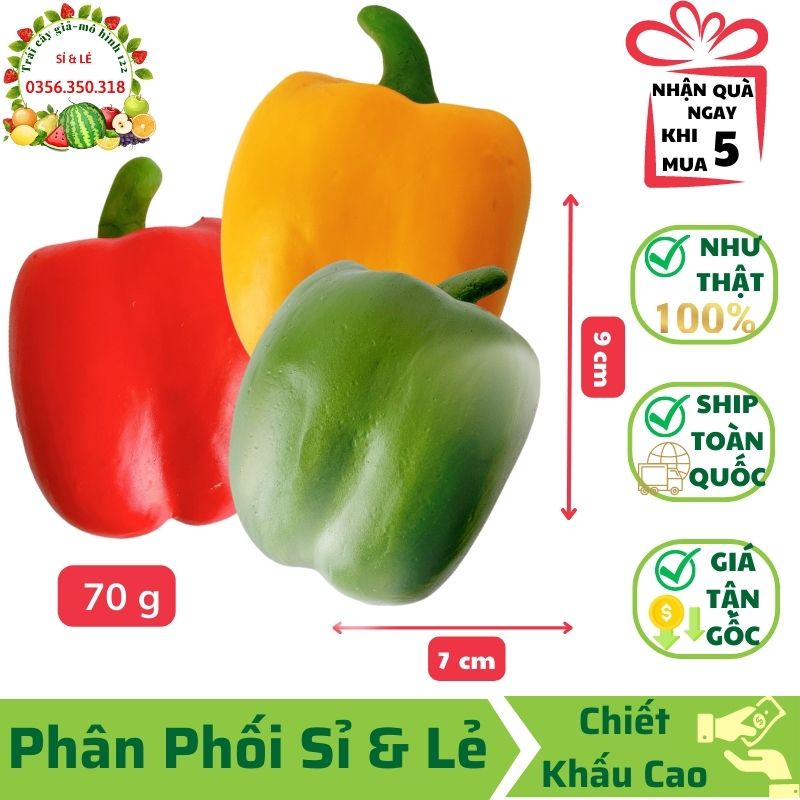 Trái Ớt Chuông (đỏ/ vàng/ xanh) Giả (9x7cm) mô hình Việt Nam công nghệ Thái Lan GIỐNG THẬT 99%-Trang trí nhà, cửa hàng