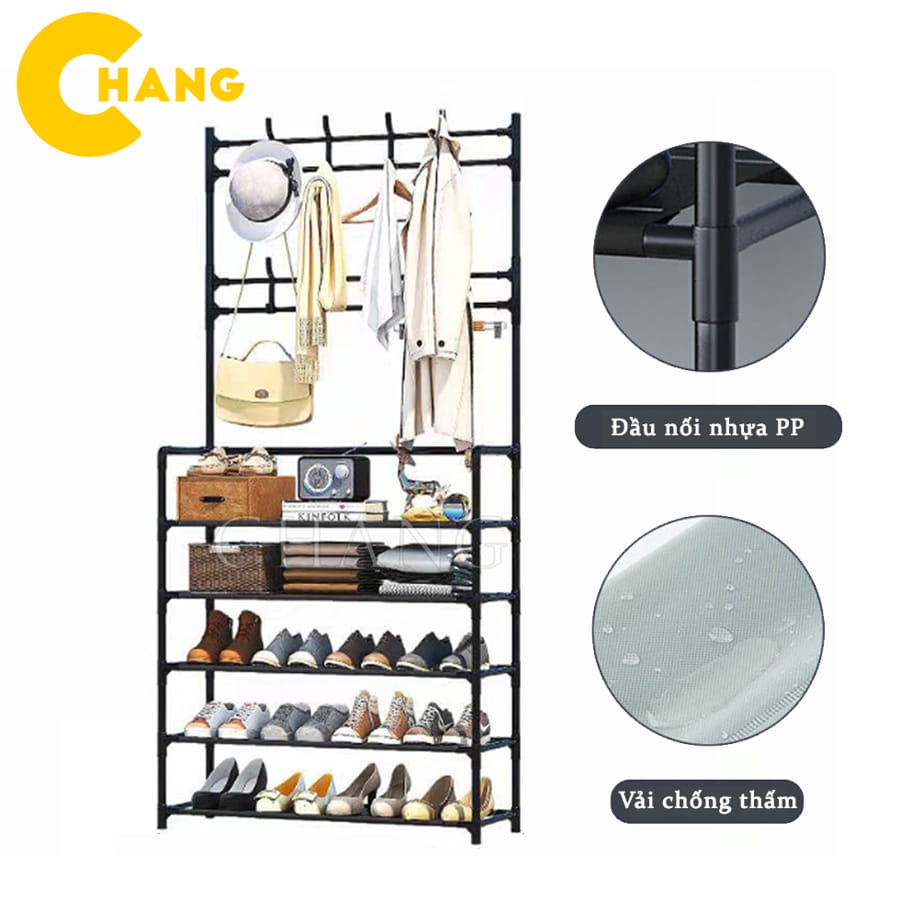Kệ Để Giày Dép Đa Năng, Giá Để Giày Chữ L 4 Tầng, 5 Tầng TAKORA Thông Minh Có Móc Treo Quần Áo Và Vật Dụng