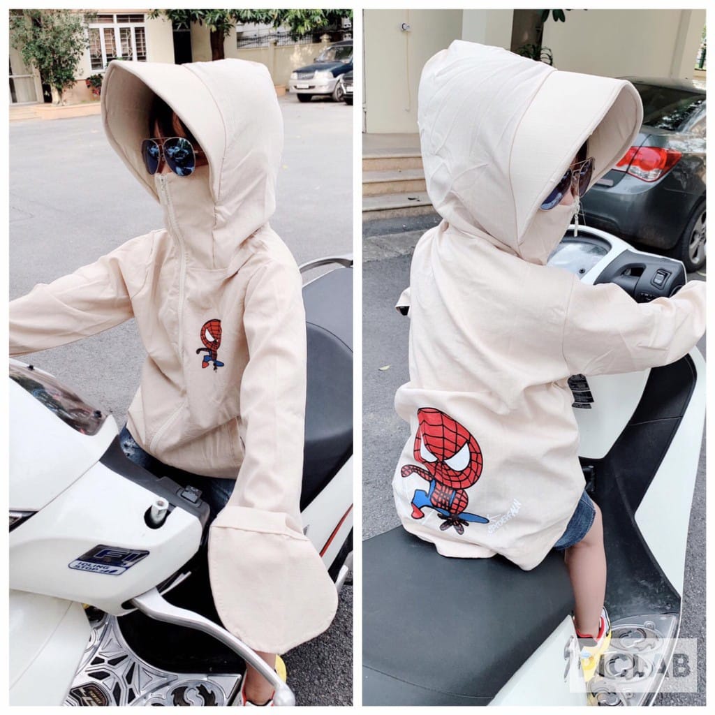 🔥ÁO CHỐNG NẮNG🌞 dành cho Trẻ Em cả Nam và Nữ🌞 hình Người Nhện có mũ vành cứng tiện dụng