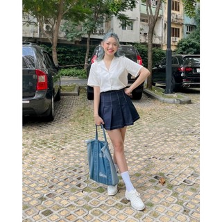 Áo sơ mi tay ngắn chỉ nổi the ciu - cremy shirt