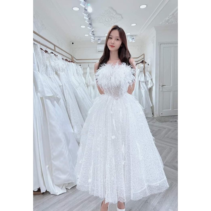 Váy trắng "LUXURY"kiểu dáng váy cưới hàn quốc công chúa đơn giản tinh tế .