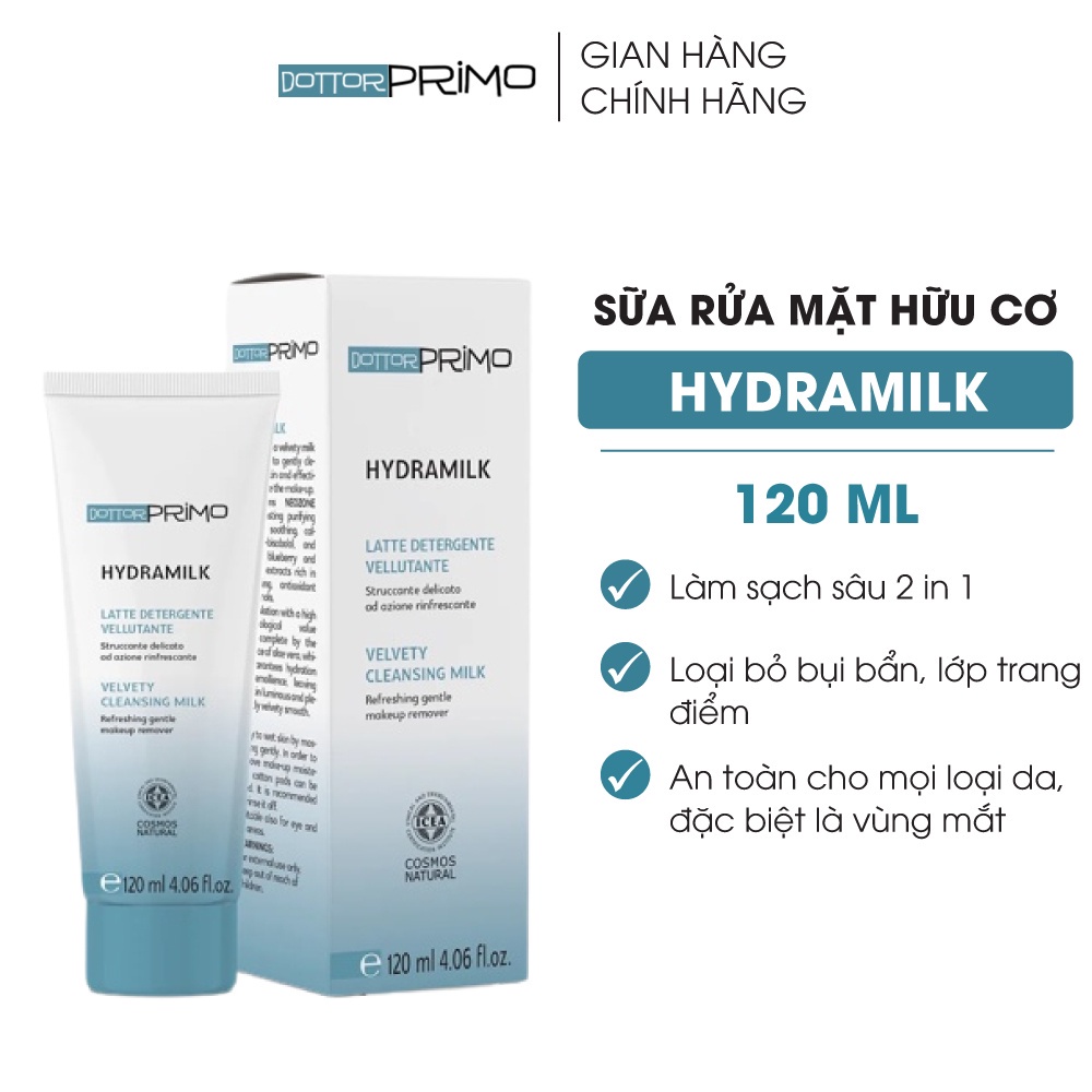 Sữa Rửa Mặt Hữu Cơ DottorPrimo Hydramilk Cho Da Nhạy Cảm Dễ Bị Kích Ứng (Chai 120ml)