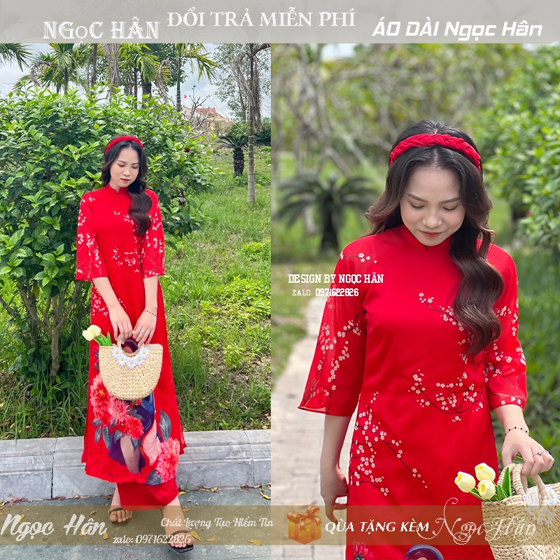 Áo Dài Cách Tân Nữ Dáng Suông Von Hình In VH02