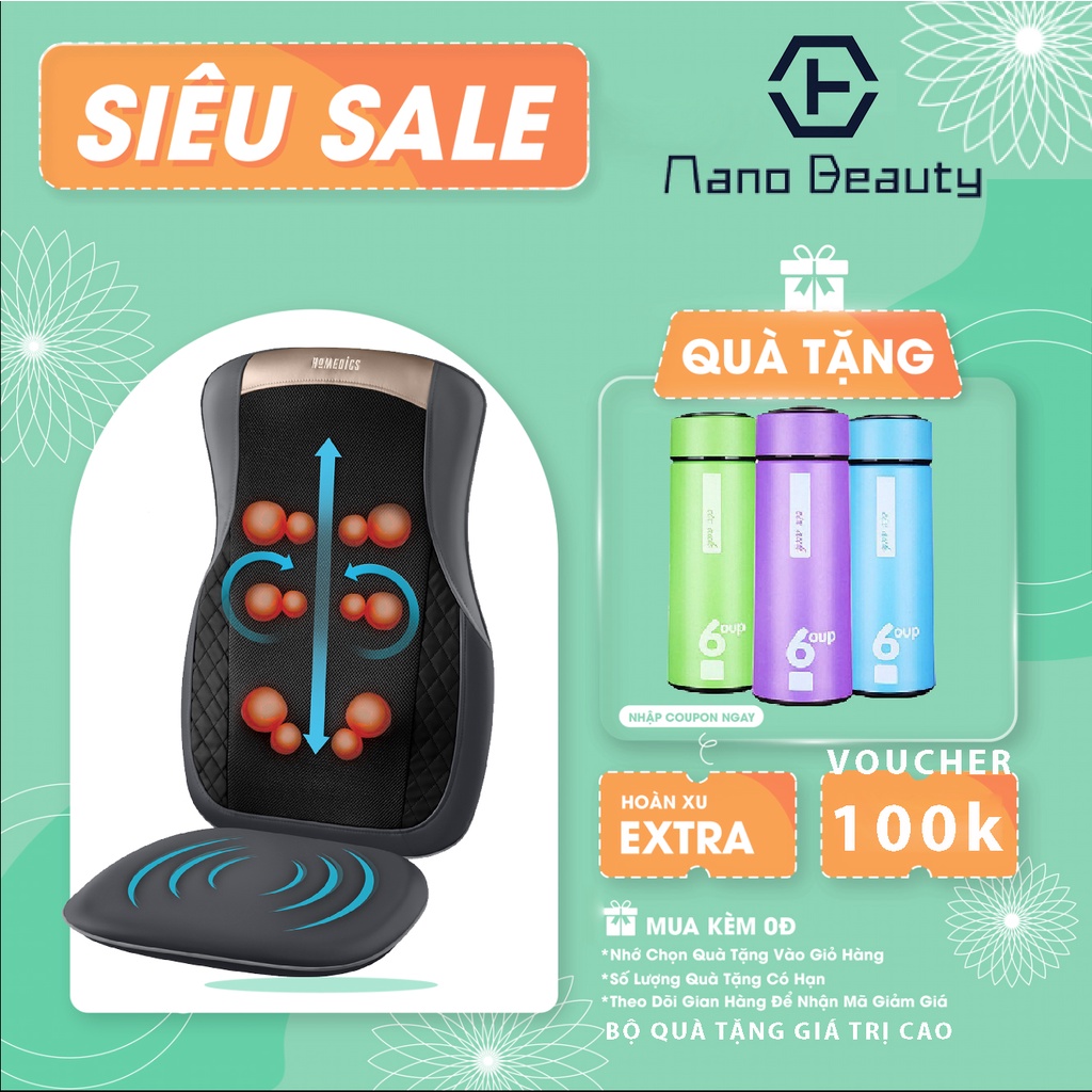 Đệm ghế massage 3D kèm nhiệt rung nhà HT Beauty MCS-624 Homedics, máy massage chuyên sâu vùng lưng cột sống, sử dụng pin