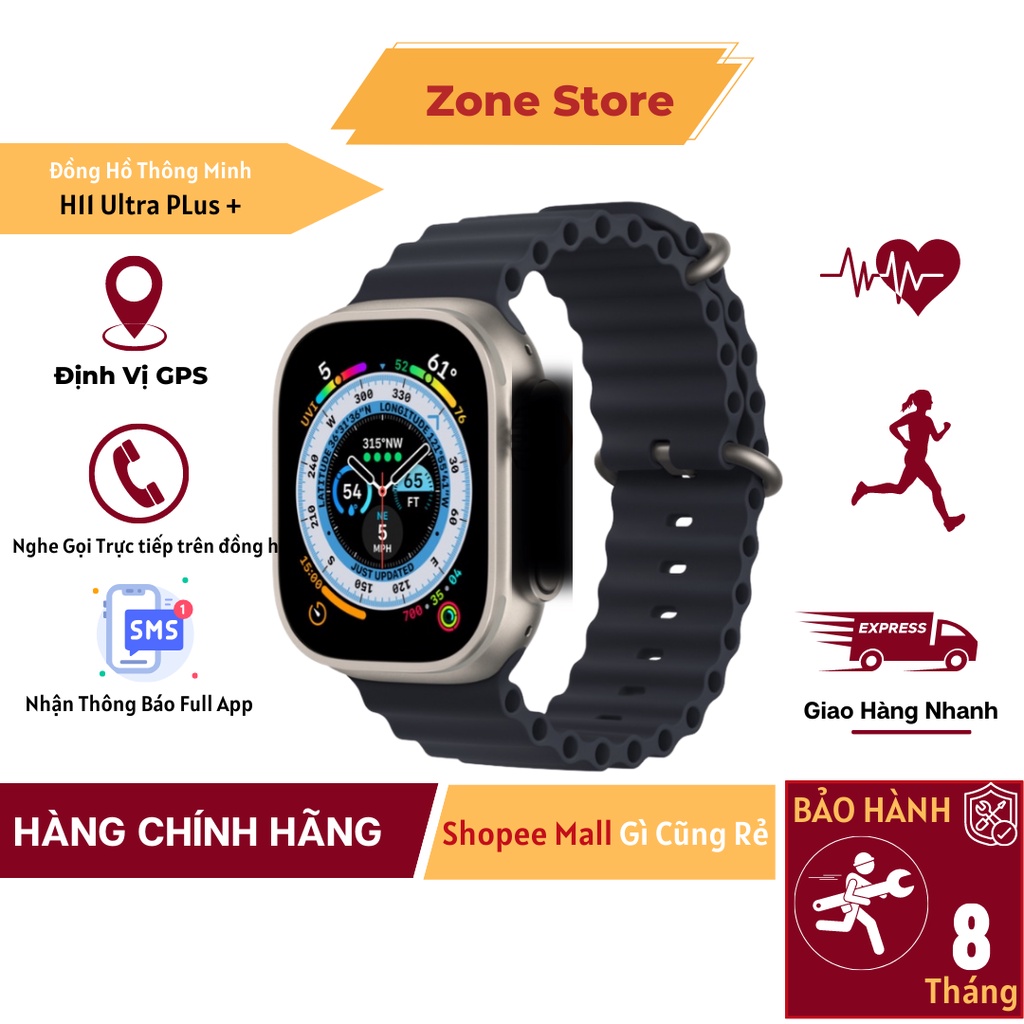 Đồng Hồ Thông Minh Watch Ultra Nghe Gọi, Hiện Thông Báo Tin Nhắn, Theo Dõi Sức Khỏe, Hỗ Trợ Thể Thao- TECHZONE MALL | BigBuy360 - bigbuy360.vn