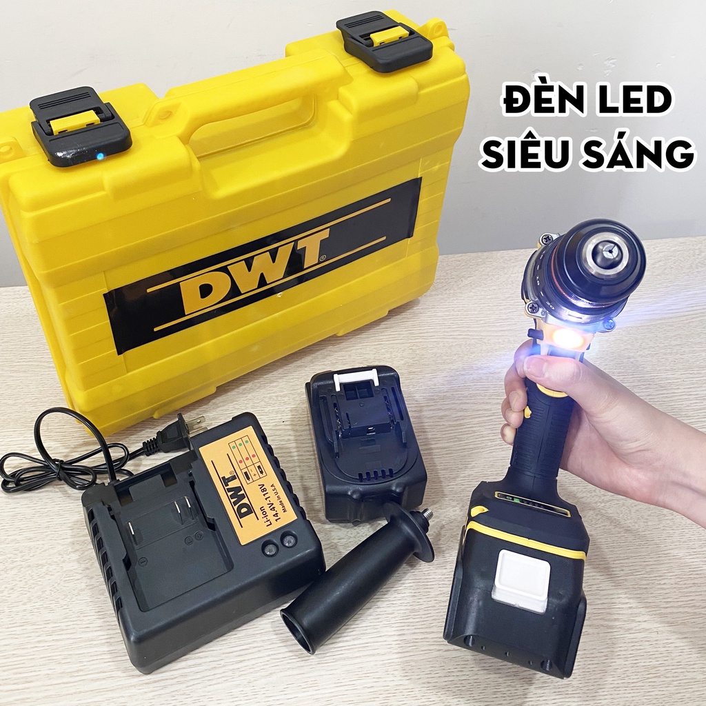 Máy khoan pin DWT 199V - Có búa - Không chổi than - Pin 10 CELL - 100% Đồng - Khoan sắt, gỗ, tường