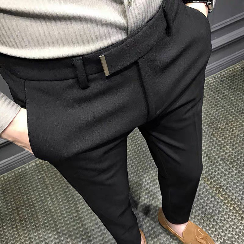 Quần âu nam đen mix kẹp thay thắt lưng , quần tây nam dáng ôm fom slimfit , phong cách công sở hàn quốc