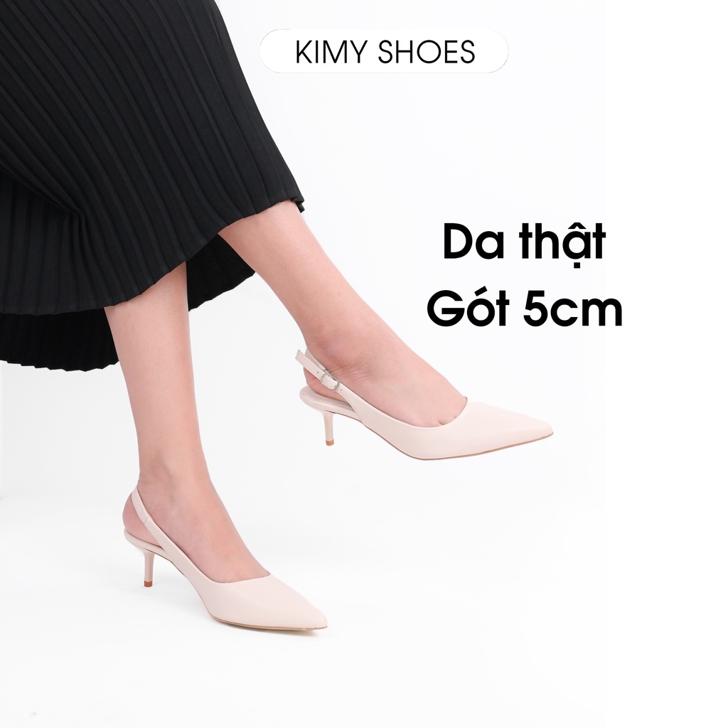 Xăng đan Slingback da thật 5 phân, Sandal nữ cao gót hàng VNXK - Kimy Store