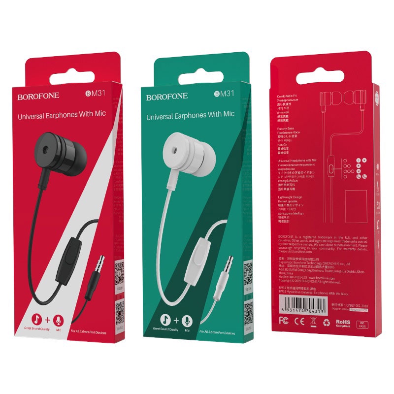 Tai Nghe Có Dây Borofone BM31 Chính Hãng, Tai Nghe Nhét Tai Có Mic Bảo Hành 12 Tháng