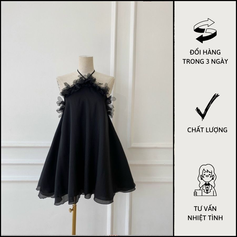 Áo Cổ Yếm Xòe Đính Hoa Siêu Sang -MA0049