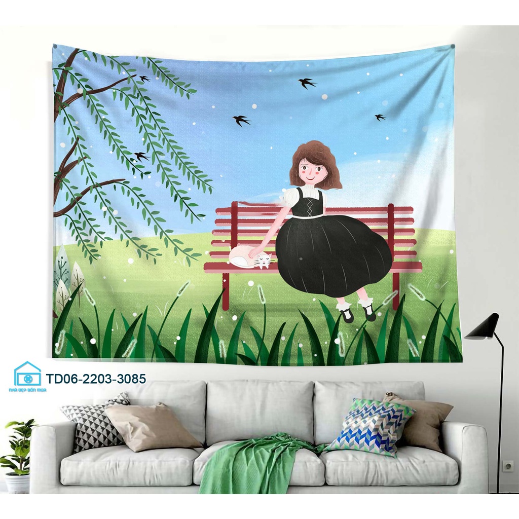 Tranh vải treo tường Tín Phát Decor phòng ngủ cho nữ, phòng khách lãng mạn, nhẹ nhàng