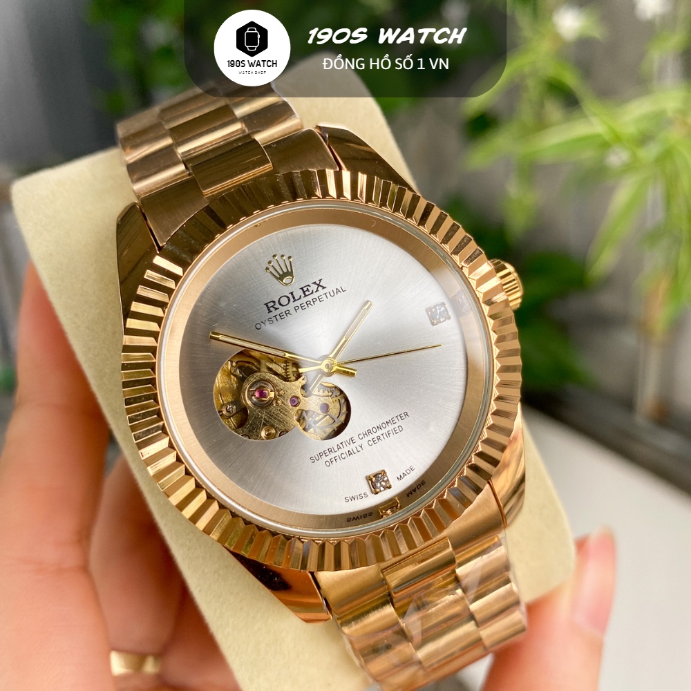 Đồng hồ Nam Rolex máy nhật, mẫu 3 kim mặt số viền thép băm, mặt Trắng viền vàng,dòng cơ Automatic size 40mm-41mm