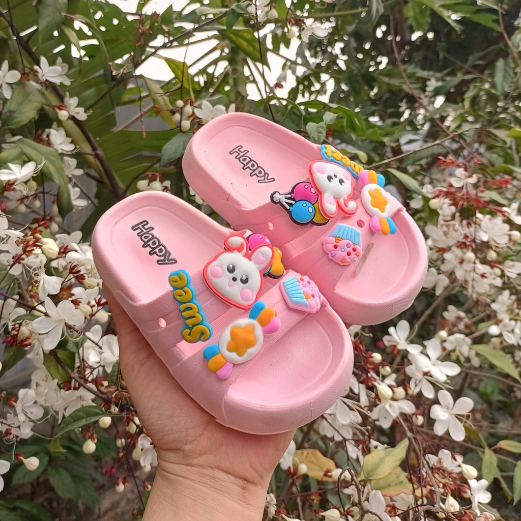 Dép lê cross thoáng mát mùa hè cho bé trai bé gái -dép hai quai đính sticker thỏ cá sấu ngộ nghĩnh cho bé siêu nhẹ 2208