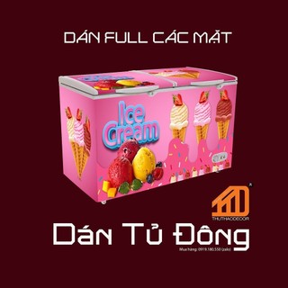 Decal dán tủ đông - kem nền hồng - decal chống thấm nước