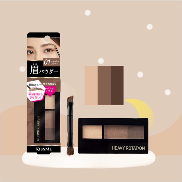 Bột Kẻ Trang Điểm Lông Mày Siêu Mịn Màu Nâu Tự Nhiên Kissme Heavy Rotation ( Hộp 3 Khay Màu )