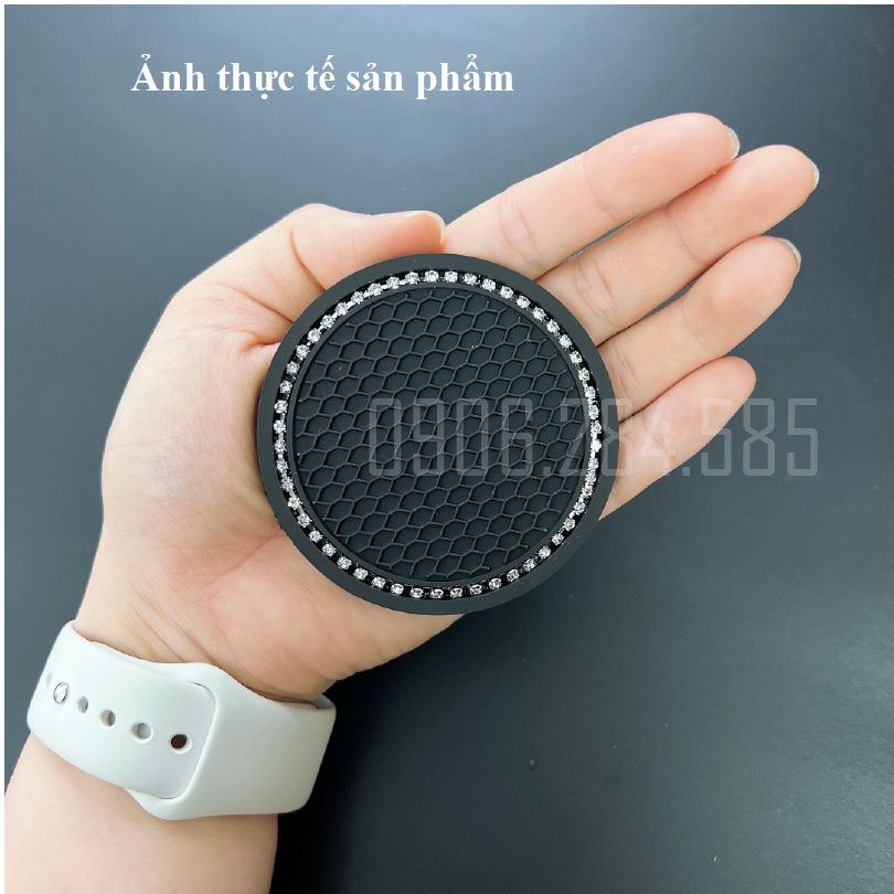 Miếng Lót Cốc Trên Xe Ô Tô Đính Đá Trang Trí Nội Thất Xe cao cấp - Đế lót cốc cao su cách nhiệt
