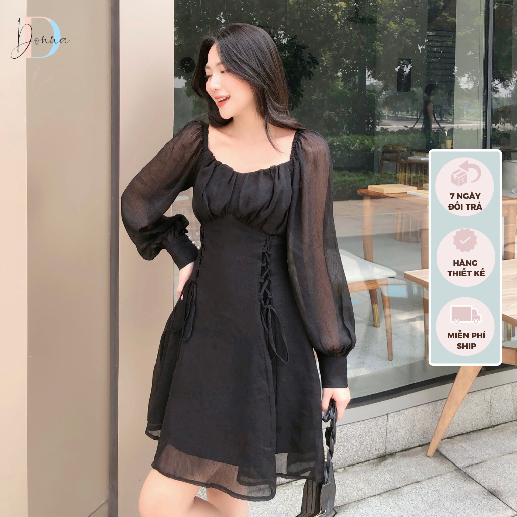Đầm thiết kế tơ nhũ DONNA chính hãng dự tiệc Maria Dress màu đen sang trọng