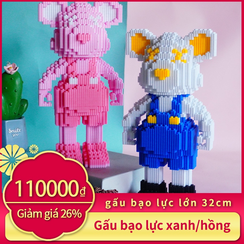 Đồ chơi lắp ráp gấu bạo lực nhỏ dễ thương, phù hợp cho bé trai, bé gái và người lớn