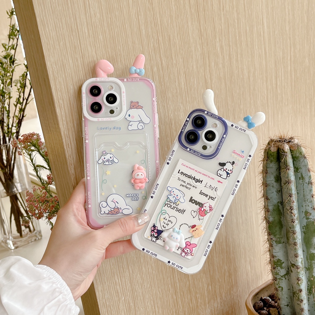 Ốp Điện Thoại Tpu Mềm Trong Suốt Hình Sanrio 3D Có Ngăn Đựng Thẻ Cho iPhone 14 13 12 11 Pro XR XS Max 7 8Plus