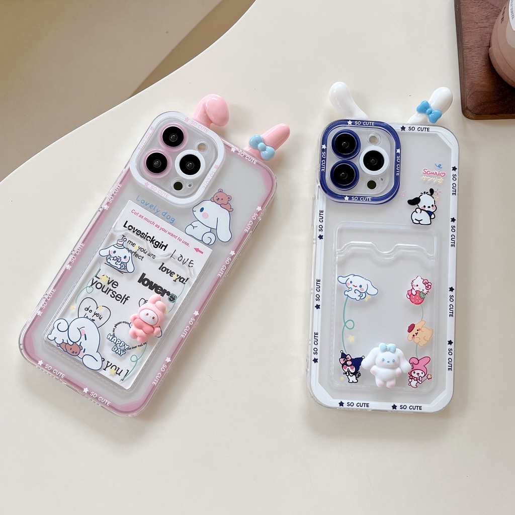 Ốp Điện Thoại Tpu Mềm Trong Suốt Hình Sanrio 3D Có Ngăn Đựng Thẻ Cho iPhone 14 13 12 11 Pro XR XS Max 7 8Plus