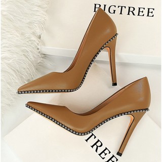 Giày Cao Gót Nữ Mũi Nhọn Giày Cao Gót Nữ Đế Mảnh Cao 10P Chất Liệu Da Lì Cao Cấp Tôn Dáng- Dazzling Shoes-DA712 