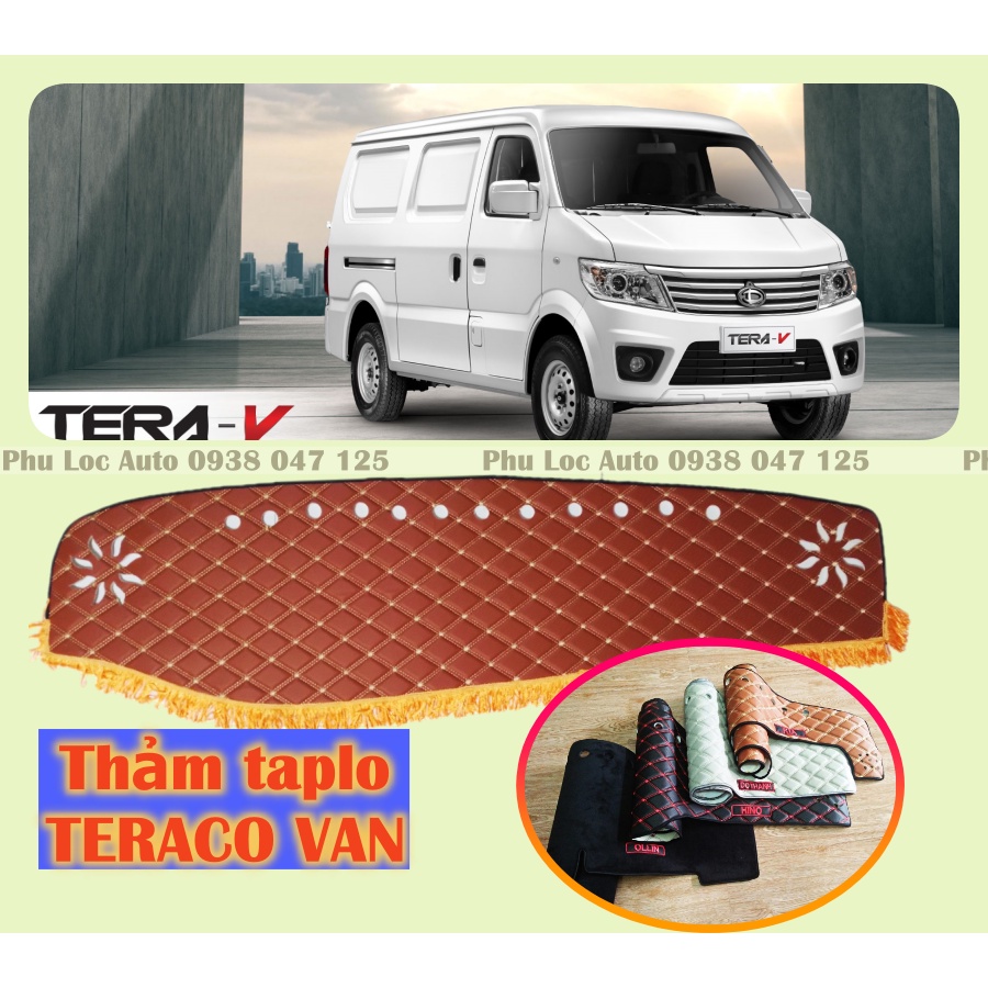 Thảm taplo xe tải TERACO VAN 2 chỗ TERA -V da cacbon và nhung cao cấp, xưởng may taplo giá rẻ nhận thiết kế theo yêu cầu