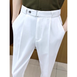 Quần âu nam đai chéo thay thế thắt lưng , quần tây nam công sở chỉnh dáng ống côn đẹp , màu trắng đen kem