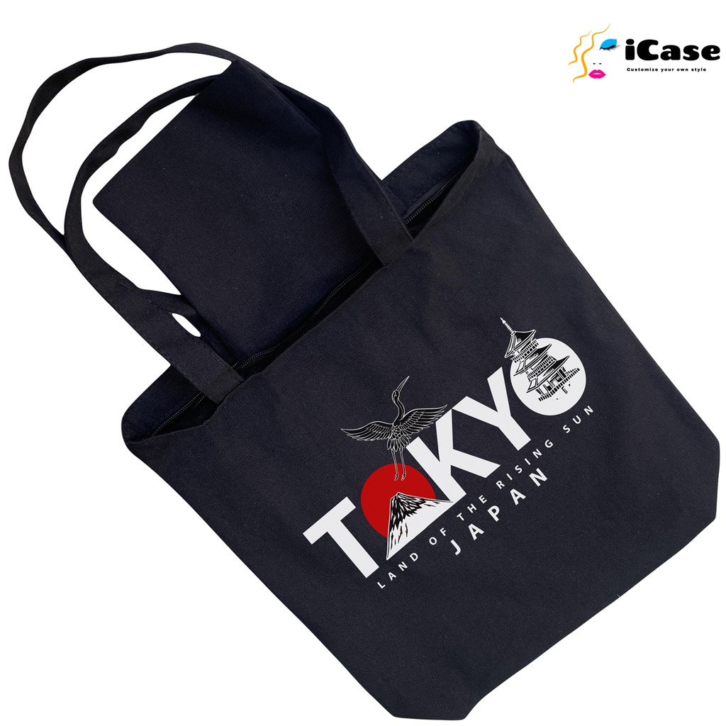 [Có khóa kéo + Túi con] Túi vải canvas iCase kích thước 33x38x10cm bộ sưu tập Japanese Style - Nhiều màu