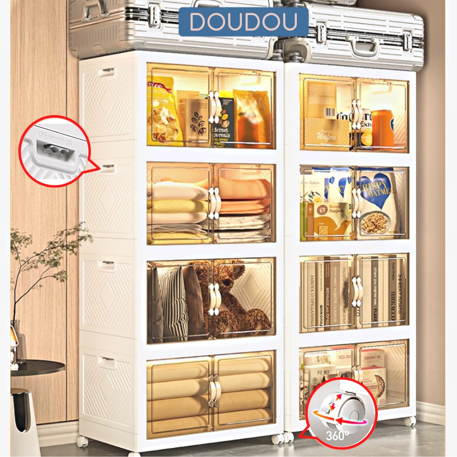 Tủ Nhựa Đựng Đồ Cánh Tủ Lớn, Chốt An Toàn, Bánh Xe 360 Di Chuyển Thuận Tiện Hàng Có Sẵn TUN-040Z