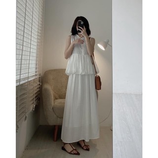 S098 set áo đũi sát nách dáng xòe kèm chân váy dài audrey