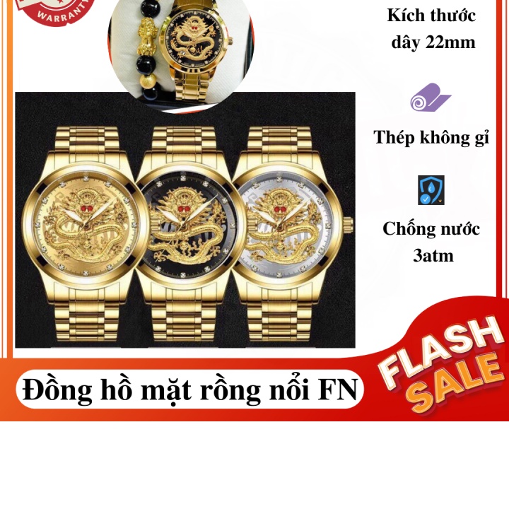 (Chính hãng) Đồng hồ cơ dây thép FN - Đồng hồ nam mặt hình rồng nổi 3D, chống nước, biểu tượng của quyền lực và sự thịnh
