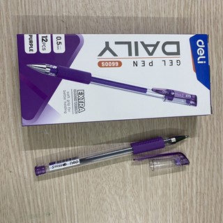 [TẶNG RUỘT BÚT DELI G36] Hộp 12 Bút gel pen Deli 6600S ngòi 0.5mm Đỏ, tím, xanh, đen