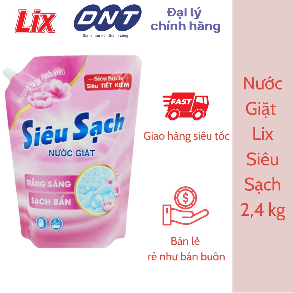 Túi Nước Giặt LIX Siêu Sạch Hương Hoa Anh Đào 2.4kg - Phân phối Chính hãng