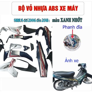 Dàn áo xe SIRIUS đời 2005 đến 2018 Loại Phanh Đĩa màu XANH NHỚT, tặng kèm bộ tem theo xe - A562