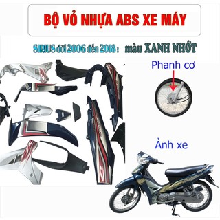 Bộ dàn áo xe SIRIUS đời 2005 đến 2018 màu Xanh nhớt - phanh Cơ (Đùm), nhựa nguyên sinh ABS G562