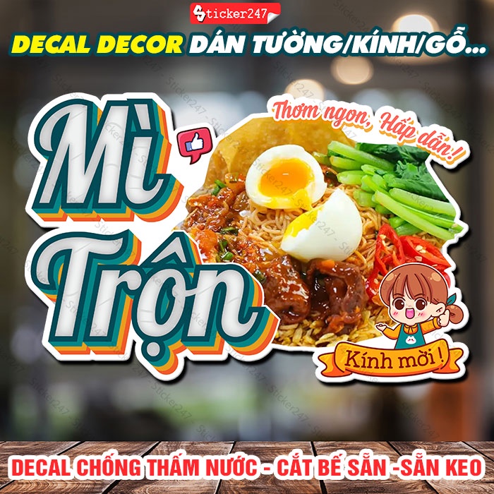 Decal Trang Trí Mì Trộn 🌈 Hình Dán Mì Trộn Siêu Ngon Dán Quán Ăn, Quán Trà Sữa - Decal Dán Tường Chống Nước