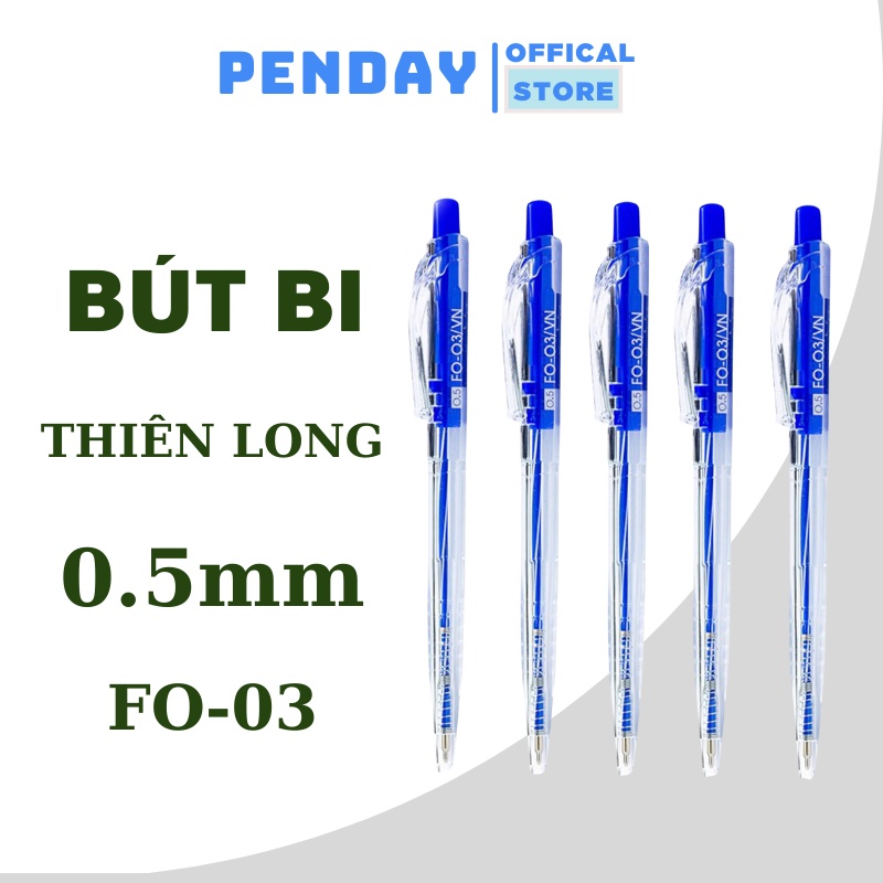 Hộp bút bi thiên long - bút bi xanh / đen loại ngòi nhỏ 0,5mm FO-03 hộp 20 chiếc - MIYABI STORE