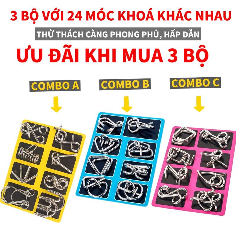Combo 24 Món Khóa Thử thách IQ, Thử Thách Mở Khóa, 3 Loại Màu Với Các Khóa Hoàn Toàn Khác Nhau