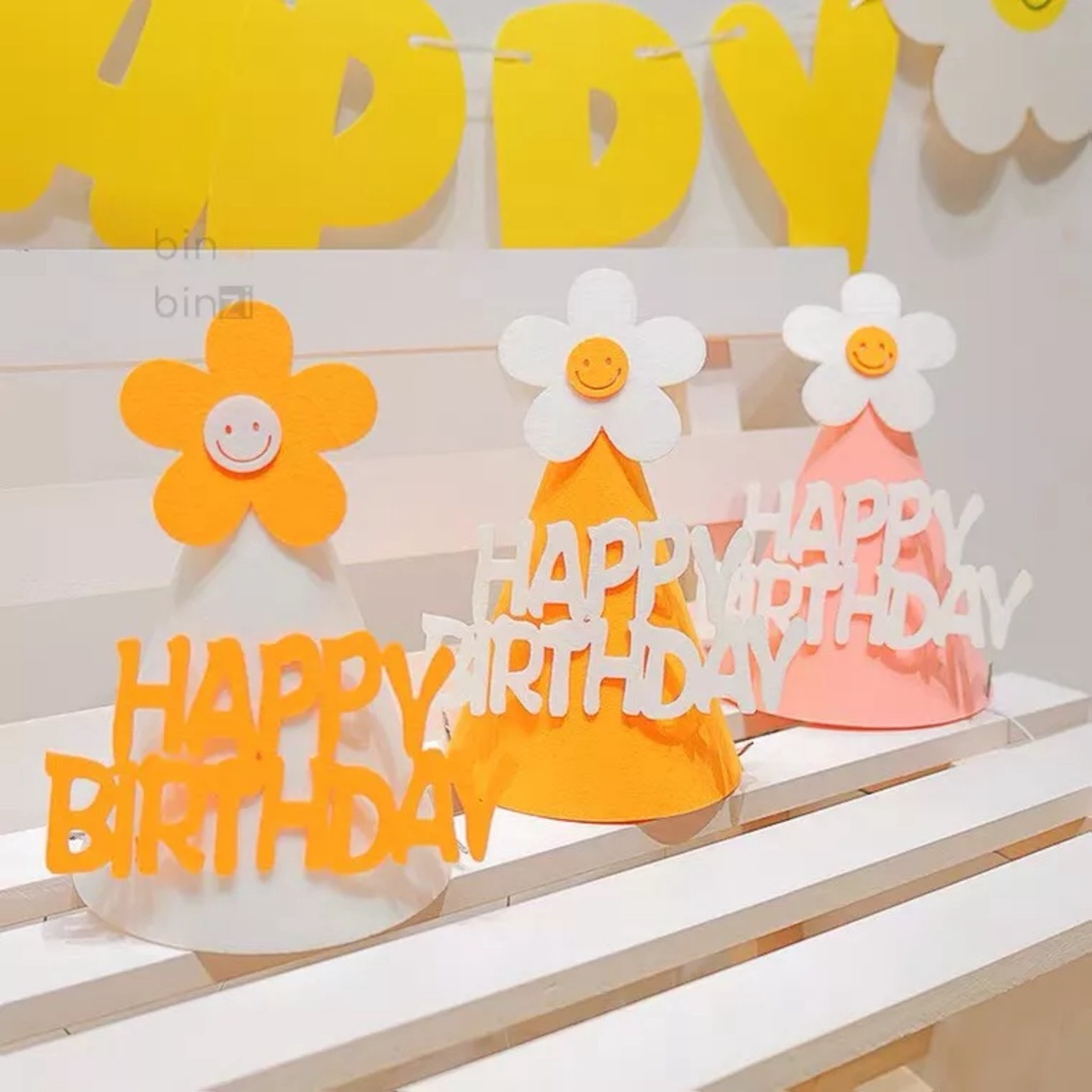 Mũ Dạ 3D có cánh, Mũ Dạ Hoa Cúc Trang Trí Sinh Nhật, Thôi Nôi Đẹp - booshopdecor