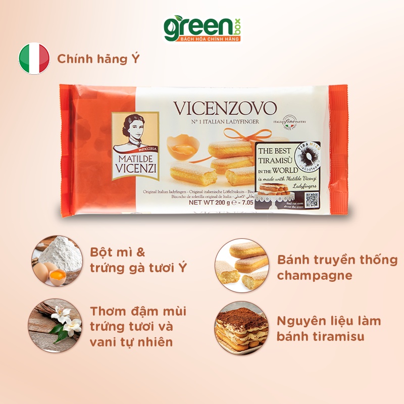 Bánh Ladyfingers Vicenzovo Vicenzi Ý 200g làm từ trứng tươi nhập khẩu châu Âu