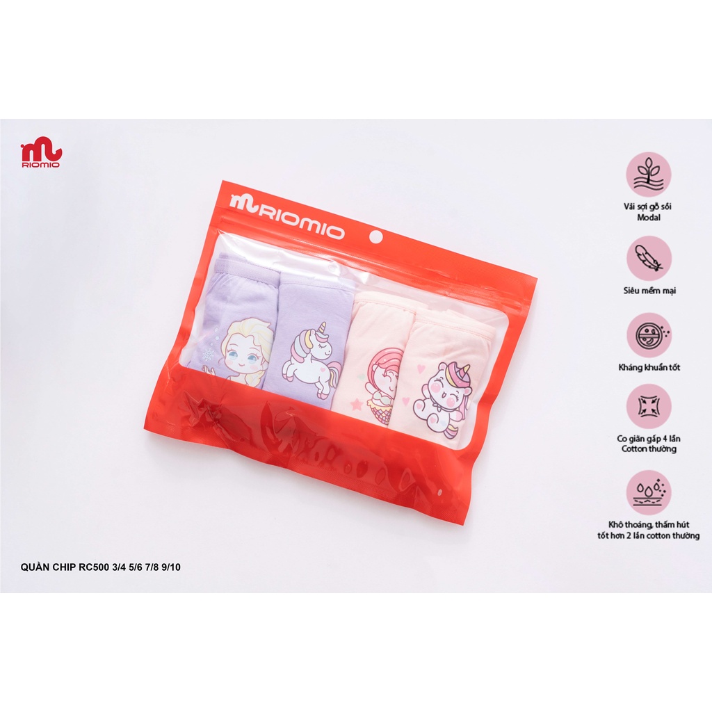 Set 4 quần lót bé gái Riomio quần chip trẻ em chất liệu modal kháng khuẩn mềm mại co giãn an toàn da bé 3 -10 tuổi RC500