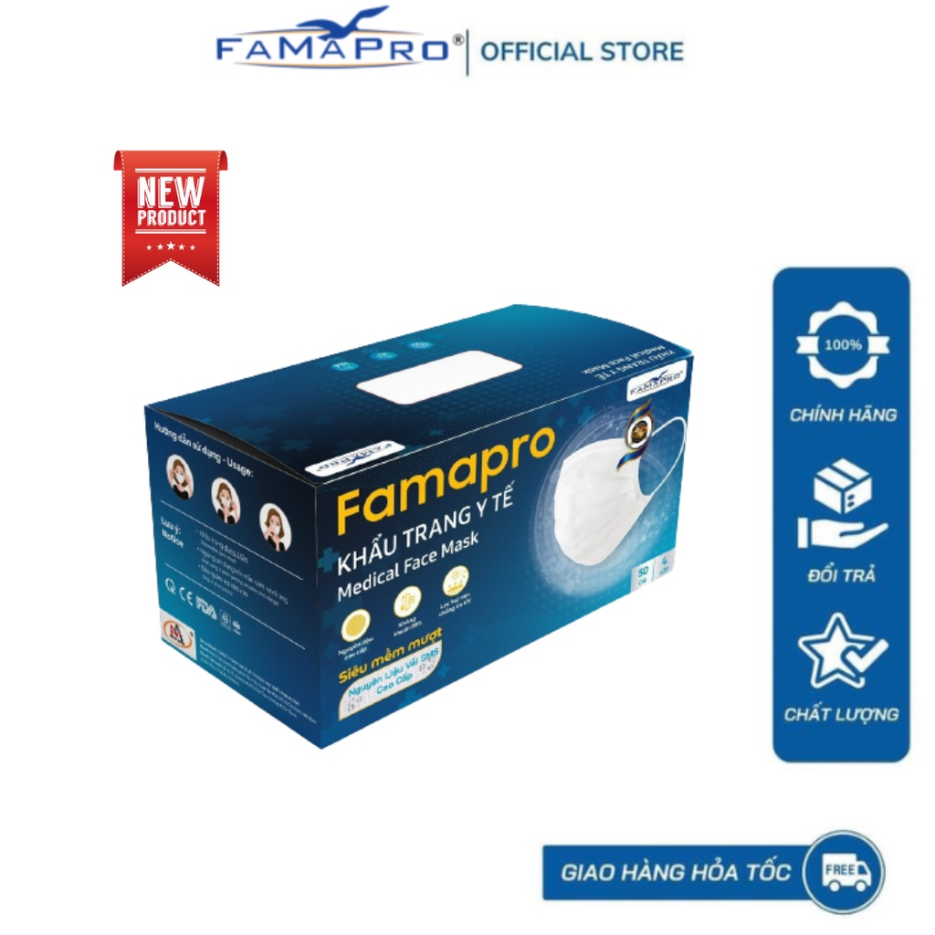  Khẩu trang y tế kháng khuẩn 4 lớp Famapro Vải SMS Siêu mềm mượt